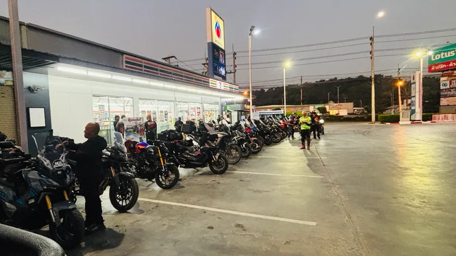 Riders at petrol stop